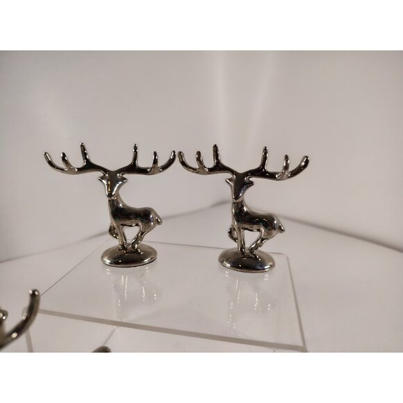 POTTERY BARN *SET OF 8* PRANCING REINDEER SILVER PLACECARD HOLDERS - Picture 5 of 8
